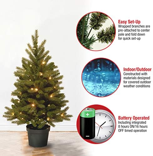Arborele de Crăciun artificial al companiei naționale de copaci pentru intrări include lumini LED pre-strânse și oală de bază-Jersey
