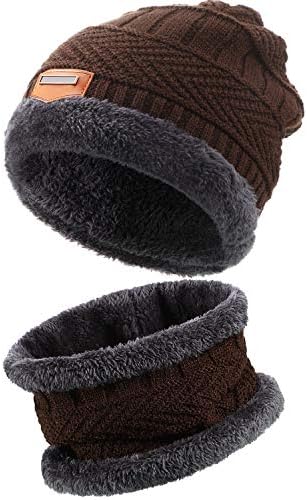 Iarna Beanie pălărie eșarfă set Fleece căptușite craniu Cap și eșarfă Unisex
