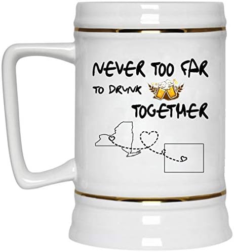 Relații la distanță Mug de bere New York Colorado Niciodată prea departe pentru a bea vin de bere împreună - Distanță de dragoste