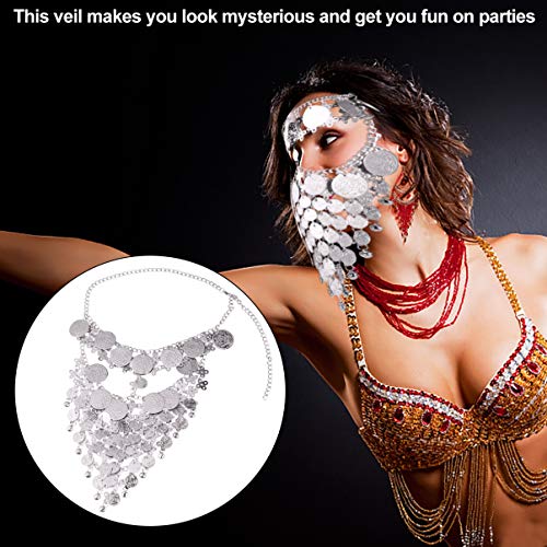 Beaupretty Femei Mascarada Măști Fata Lanț Metal Bijuterii Belly Dance Fata Monede Voal Halloween Dans Juca Accesorii Argint