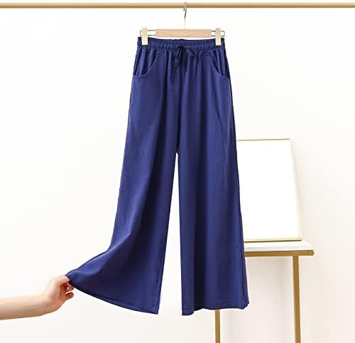 Pantaloni de bumbac pentru femei Pantaloni lungi de culoare solidă Pantaloni drepți Pantaloni Elastici talie întinsă Pantaloni