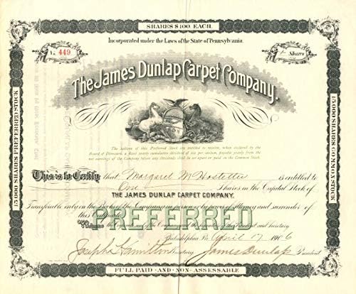 James Dunlap Carpet Co. - Certificat De Stoc