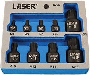 Laser 6725 profil redus Spline Socket Bit Set, argint, 1/4 D, 3/8 D, 1/2 D, 9pc