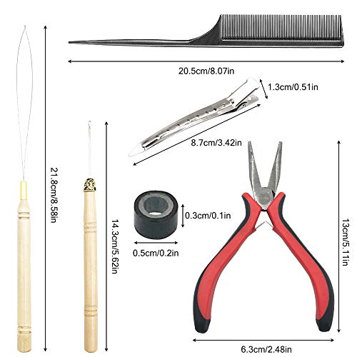 Kit de extensie de păr, Sonku clește trăgând cârlig șirag de mărgele dispozitiv Tool Kit 200 buc silicon negru căptușite Micro