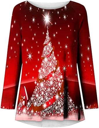 Arbori de Crăciun lumini pentru femei cu mânecă lungă cămăși casual pulovere topuri tunică liberă vacanță de Crăciun tipărit