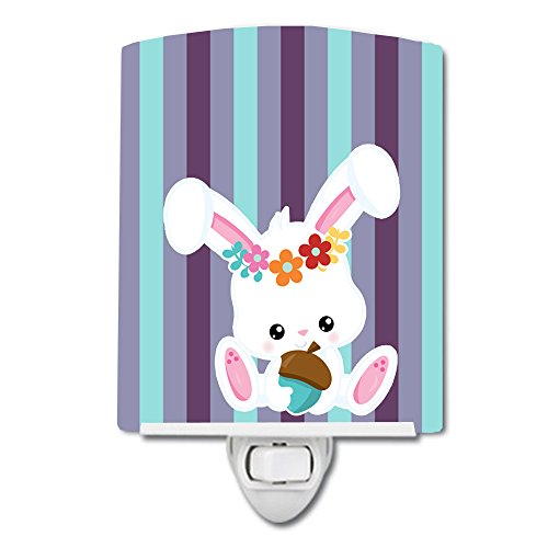 Caroline's Treasures BB9171CNL Bunny Rabbit 2 Lumina de noapte ceramică, compactă, certificată UL, ideală pentru dormitor,