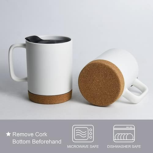 Set de cană de cafea ceramică ARTONUSA de 2, 14 OZ cană mare de cafea cu fund de plută Detașabil și capac rezistent la stropire,