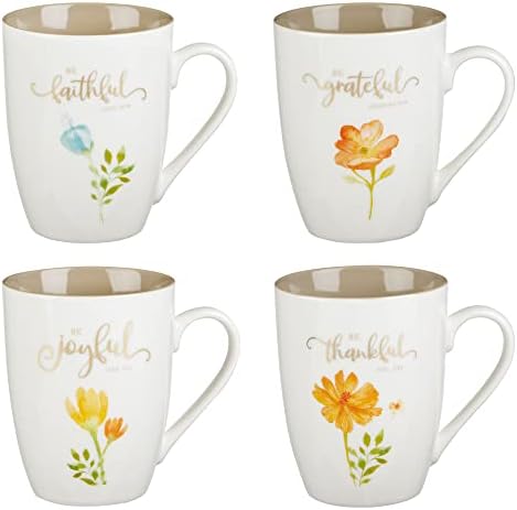 Cadouri de artă creștină Set de căni de cafea/ceai din ceramică pentru femei | fii recunoscător, credincios, recunoscător,