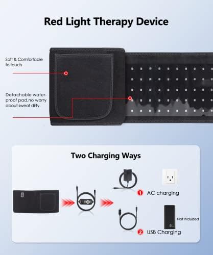 Curea de terapie cu lumină roșie, terapie cu lumină roșie în infraroșu pentru corp cu cronometru 105 LED dispozitiv de terapie