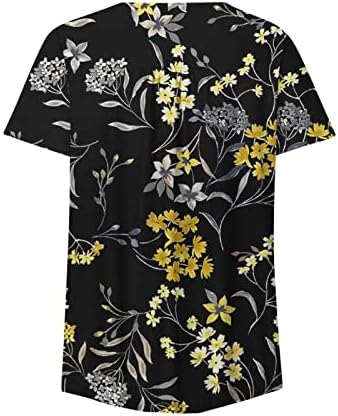 Tunici florale de imprimare pentru femei Vrac se potrivesc burta ascunde tee Shirt vara Casual maneca scurta butonul up V-Neck
