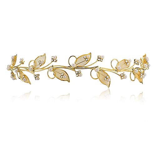 SAMKY viță de vie frunze de design coroana Roman nunta Tiara coroana-Faux perle placare cu aur T362