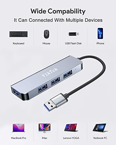 Hub USB, VikTck 4 Port USB 3.0 & 2.0 Mai multe porturi USB Hub adaptor USB,Hub portabil Ultra Slim aplicabil pentru MacBook