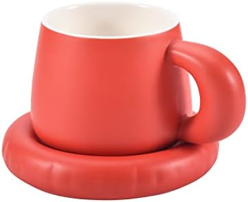 Cană de cafea ceramică Koythin cu set de farfurie, o ceașcă de burtă creativă drăguță cu design de mâner de grăsime pentru