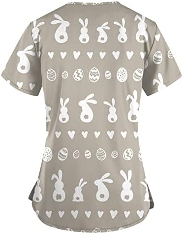 Plus Size Scrubs, Paște drăguț iepure Tricouri grafice pentru femei cu maneci scurte V-Neck Scrubs Topuri Print Nurse Topuri