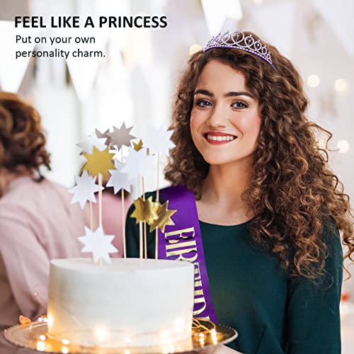 Cieher Purple Birthday Decorations, Birthday Girl Purple Birthday Sash, Birthday Girl Headband, Birthday Girl Crown Tiara,