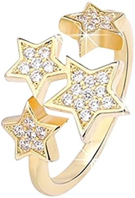 Femei Bijuterii Inele Retro multistrat Stele diamant inel Elegant Stele Stras deschidere inel reglabil pentru femei Fete verighete