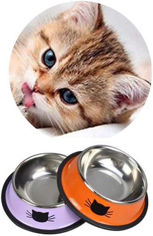 Yasma 2buc Cat Bowls din oțel inoxidabil Pet Cat Bowl Kitten Rabbit Cat Dish Bowl cu pisici drăguțe pictate cat Food Dish ușor