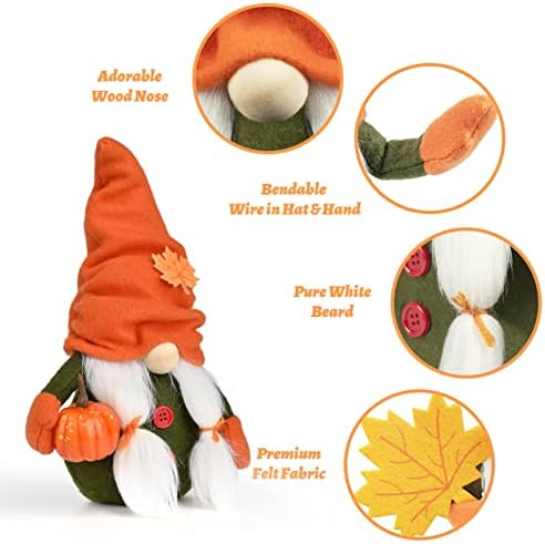Gnomi de toamnă D-Fantix, 2pack handmade toamna Gnomi de Ziua Recunoștinței Gnomi de plușă suedeză Gnomi Ornamente cu frunze