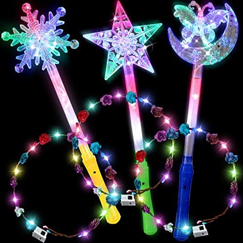 Civaner Light Up Wand Set LED Fulg De Nea Diamond Star Wand Floral Headband Princess Wand Kit pentru fete Glow Stick ornamente