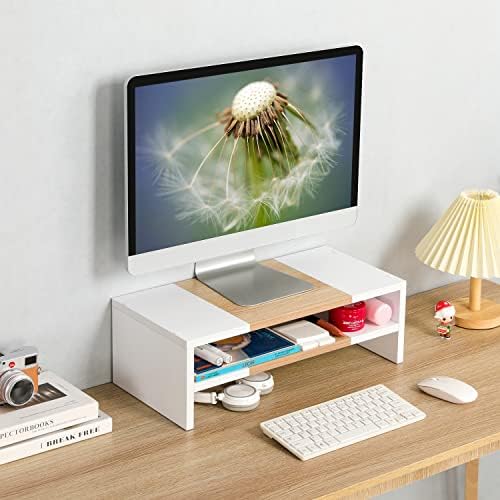 TEAMIX 2 niveluri desktop Monitor Stand Riser 20 Inch imprimanta Stand cu stocare mici TV Riser Laptop din lemn birou Organizator
