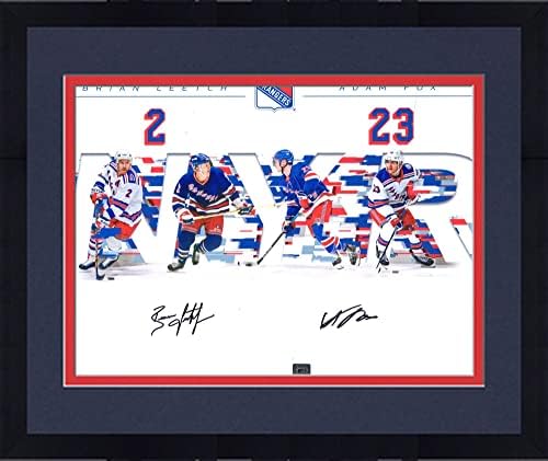 Încadrat Brian Leetch și Adam Fox New York Rangers Autographed 16 x 20 Fotografie duală - Fotografii NHL autografate
