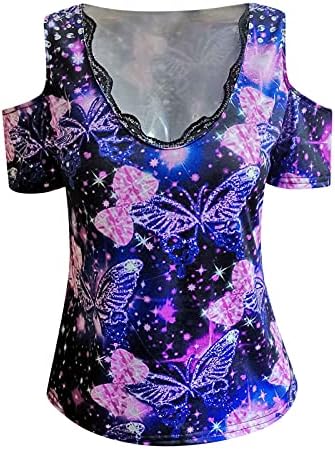 Femei Vara Casual Topuri Rece Umăr Mânecă Scurtă Sexy V Gât T-Shirt Floral Print Grafic Camasa Bluza Blusas