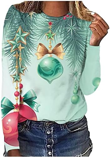 Maneca lunga Camasi pentru Femei Moda Crăciun imprimate Vrac T-shirt bluza rotund gat Casual Topuri