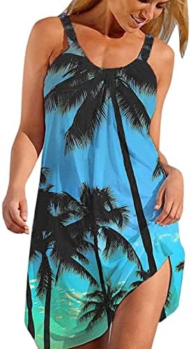 Femei Casual Fără mâneci florale Mini rochie tropicale imprimare Vara plaja tunica Rezervor Rochii scurte Sundresses