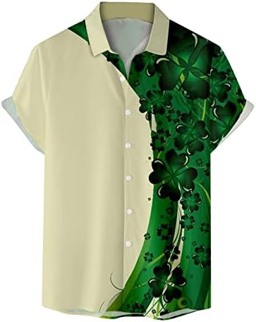 Men 's St. Patrick' s Day Camasi Irish Clover Print Buton jos Hawaiian camasi Casual maneca scurta regulat Fit Bowling Tricouri
