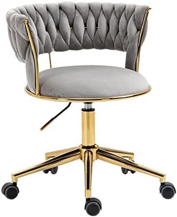Scaun de birou Nioiikit Velvet cu spătar țesut manual, 360 scaune de sarcină pivotante și reglabile pe înălțime, scaun de machiaj,