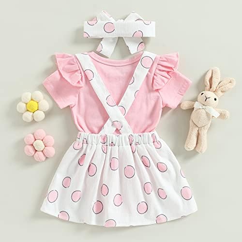 Bemeyourbbs Outfit de Paște fetiță Ruffle Romper Bunny Fuste Sustător set rochie generală pentru nou -născuți haine de vară