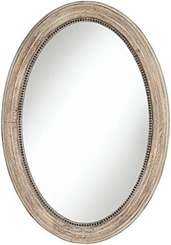Noble Park Zahra Oval Vanity oglindă decorativă de perete Vintage Rustic fermă Cadru din lemn maro Natural Ornamente cu mărgele