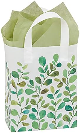 Acasă & Hoopla Spring Greenery acuarelă Green Leaf Pungi cadou din Plastic și pungi de favoare partid, dimensiune medie 8 x4x10