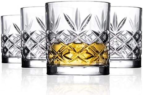 Ochelari de whisky Royalty Art - Set de 4 pahare de cristal Premium cu designul distinctiv Kinsley - Perfect pentru Bourbon,