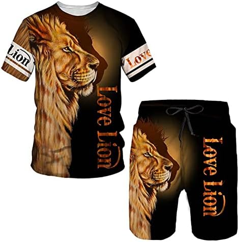 Lion Summer Streetwear Men Set Track Costum Haine supradimensionate cu tricou tipărit 3D Pantaloni scurți pentru îmbrăcăminte