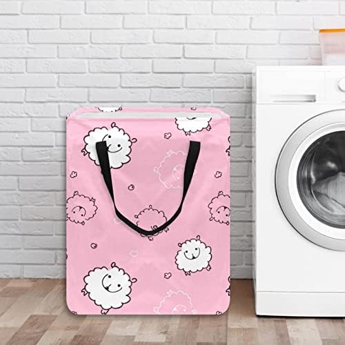 Cute Sheep on Pink Print rufe pliabile Hamper, 60L coșuri de rufe impermeabile coș de spălat haine jucării Depozitare Pentru Dormitor Baie Dormitor