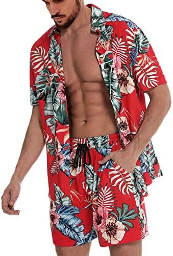 Flori pentru bărbați setează cămașă cu mânecă scurtă cu mânecă scurtă și pantaloni scurți Costume Tropicale Costume de plajă