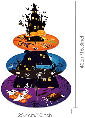 Lide Road 3 Tier Halloween Cupcake Stand Decorațiuni de Halloween Halloween Cartonaș Turbă Turn Stand Stand Pumpkin Bat Ghost