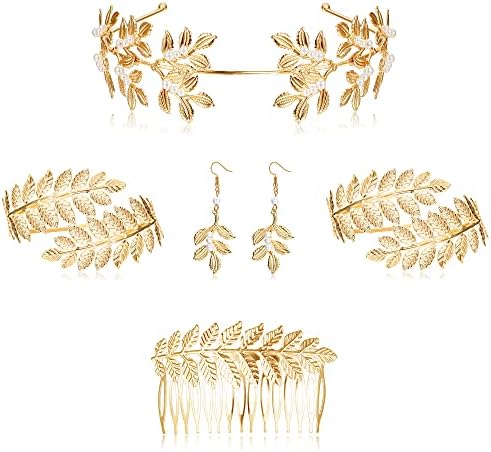 FUNRUN bijuterii 6pcs Zeita greacă costum Accesorii Set pentru femei frunze Headband Bratara banderola aur Laurel frunze coroana