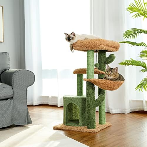 Chiludom Cactus Cat tree Cat Tower cu stâlp de zgâriere acoperit cu Sisal, apartament confortabil, stinghii de pluș și bile