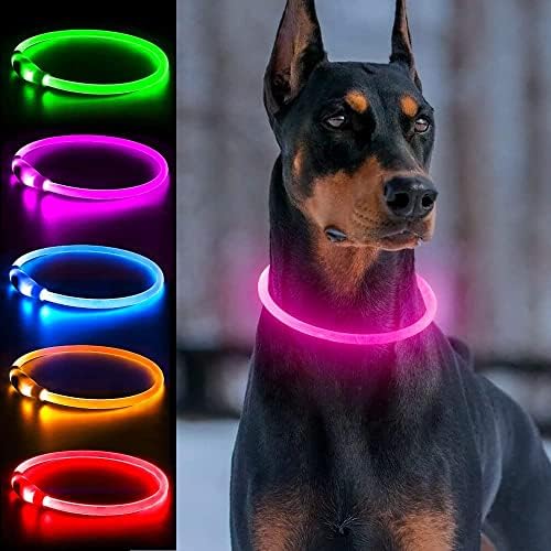 Jingrong Light Up gulere pentru câini, USB reîncărcabil impermeabil guler pentru câini, 3 moduri de lumină, guler de câine