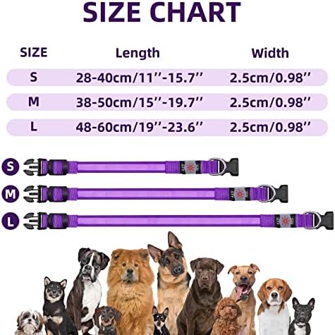 Guler de câine LED Blahhey, guler de câine ușor reglabil, impermeabil, reîncărcabil USB, 5 culori cu 3 dimensiuni pentru