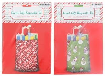 Giant Gift Bag mare dimensiune 36 x 48 Plastic Santa saci pentru cadou ambalaj 2 asortate Crăciun printuri cu coarda cravată