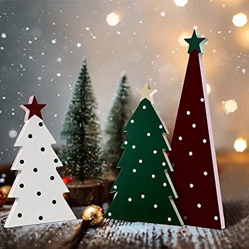 3 bucăți copac de Crăciun Tabletop decor în picioare din lemn de Crăciun copac de Crăciun decor de masă copaci miniatură decor