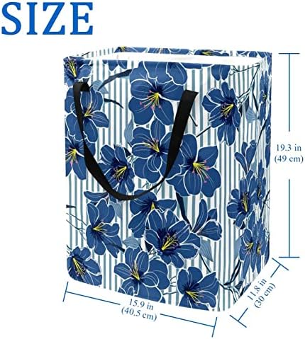Coș de rufe pliabil cu imprimeu de flori albastre de vară, coșuri de rufe impermeabile de 60 L coș de spălat haine depozitare jucării pentru cămin baie dormitor