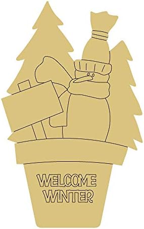Copac Snowman Design de linii decupaj lemn neterminat Crăciun vacanță ușă umeraș MDF forma panza Stil 3 Art 3