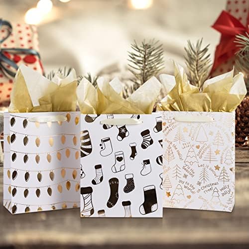 Joyin 18 Christmas Gold Foil Bags cadou în vrac cu 6 design asortat pentru petreceri de Crăciun Favoare Goody Wrap, aniversare