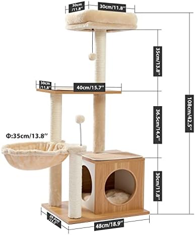 WALNUTA Cat copac din lemn multi-nivel Cat racleta turn cuib Cat alpinism cadru confortabil Condos Versiune marionetă Bal