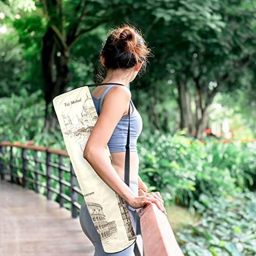 Vintage stil vechi monumente locuri de interes Yoga Mat Carrier Bag cu curea de umăr Yoga Mat Bag Gym Bag Beach Bag