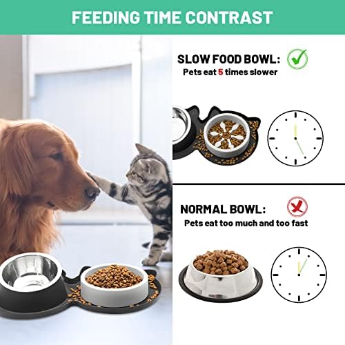 Boluri pentru câini cu alimentator lent 3 în 1 mâncare și apă pentru câini din oțel inoxidabil 15 boluri duble înclinate cu